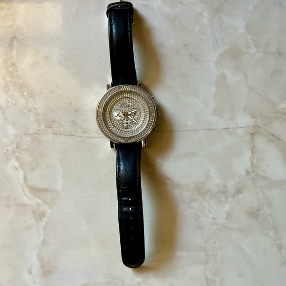 Freeze Black Leather Watch with Silver Dial